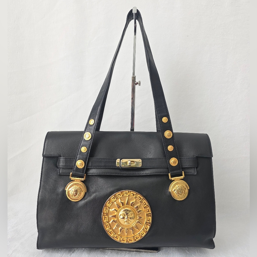 Auth RARE GIANNI VERSACE Medusa Sunburst 1980s Shoulder Bag